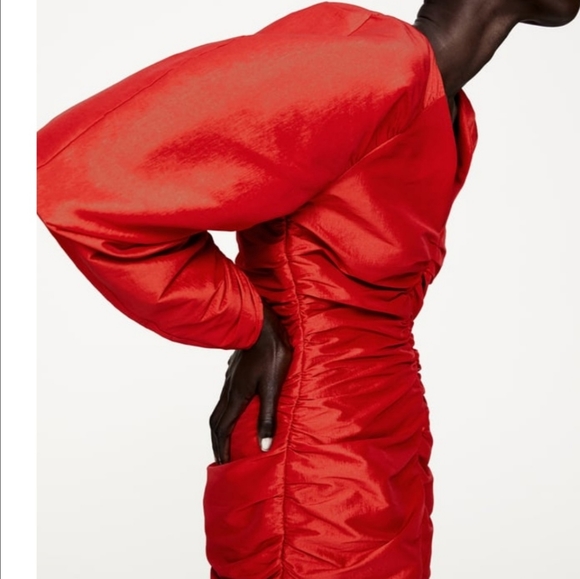Zara Red V neck draped long sleeve mini dr… - Picture 6 of 9